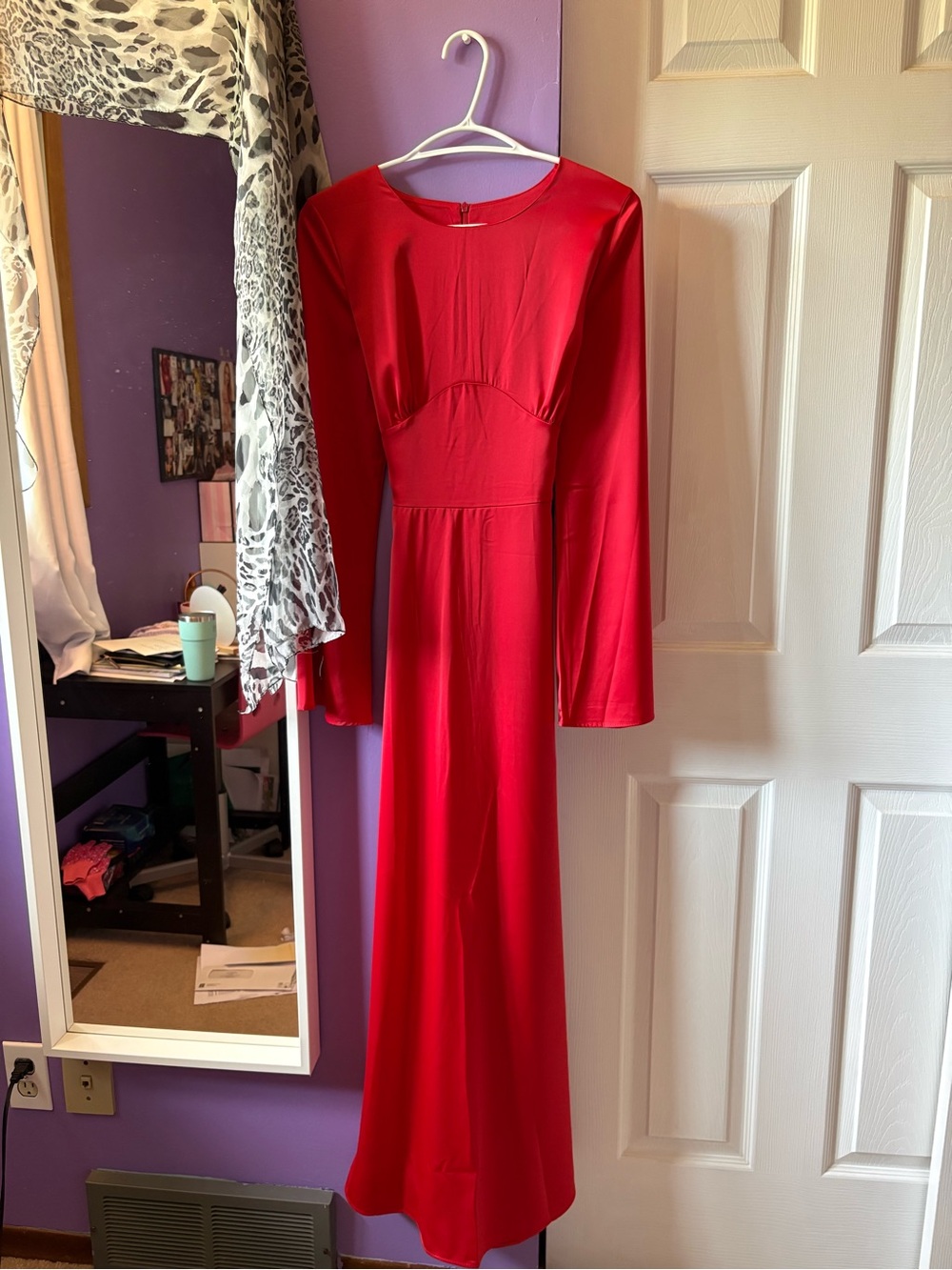 Red Long-Sleeve Maxi Dress with a Tied Back